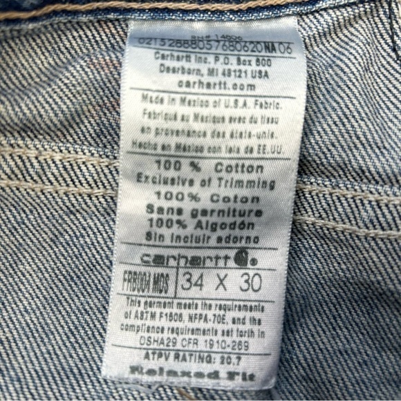 Carhartt Jeans Mens 34 Flame Resistant Relaxed Fit FRB004 MDS Hole Distressed - Picture 2 of 5